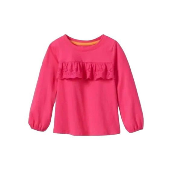 NWT - Cat & Jack Toddler Girls LS Eyelet Trim Tee Knit Top - Dark Pink - 18 mo - Picture 1 of 1